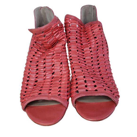 Donald J Pliner Size 9.5 Jacqi Wedge Bootie Sandal Poppy Red Back Zip Op… - Picture 4 of 8